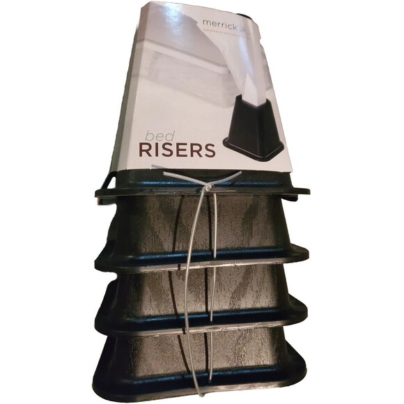 Merrick Bed Risers Set 4 Couch Furniture Black 5.25" Tall Durable Storage Lifter - Picture 1 of 4
